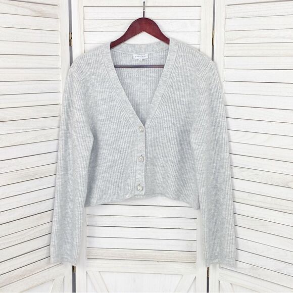 Gianni Bini Dani Cardigan Sweater Rhinestone Button Ribbed Gray Large - Picture 9 of 14